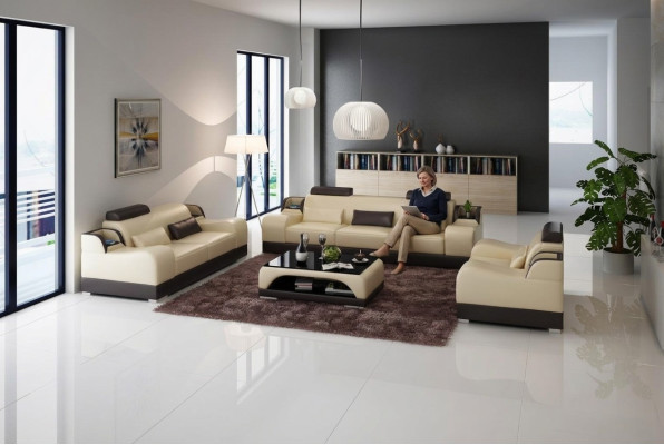 Set di divani in pelle 3 pezzi. Design Leder 3 + 1 + 1 divani.