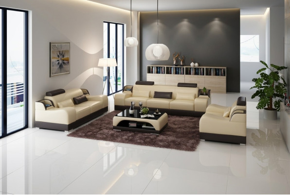 Set di divani in pelle 3 pezzi. Design Leder 3 + 1 + 1 divani.
