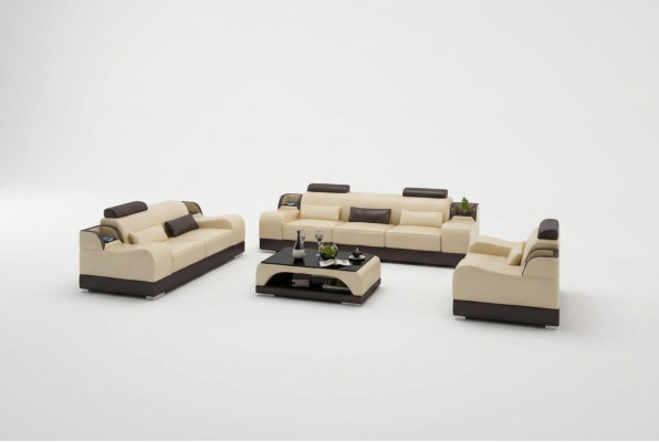 Set di divani in pelle 3 pezzi. Design Leder 3 + 1 + 1 divani.