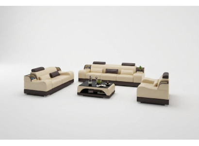 Set di divani in pelle 3 pezzi. Design Leder 3 + 1 + 1 divani.