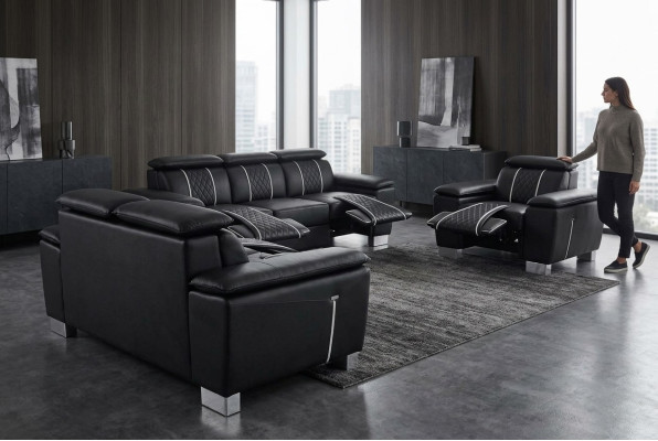 Set completo di divani in pelle design divano imbottito divano design completo 3+2+1 con USB