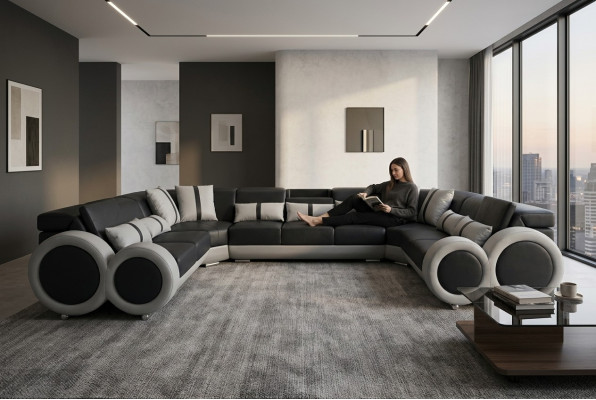 Design divano angolare in pelle, divano, imbottitura, moderno salotto d'angolo con USB.