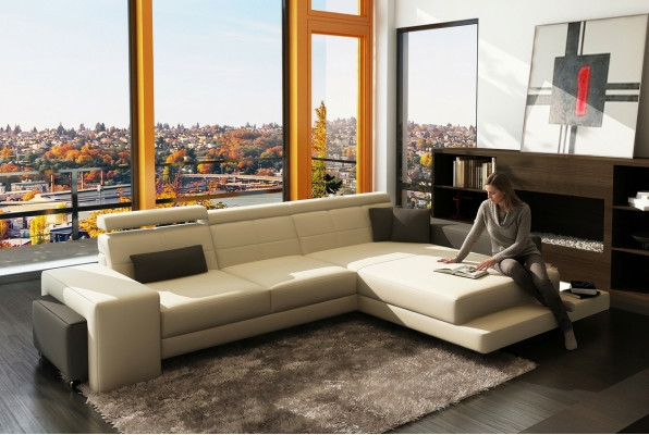 Divano ad angolo + USB imbottito Sofa Landhaus seggiolino d'angolo in pelle Tessuto Geroda