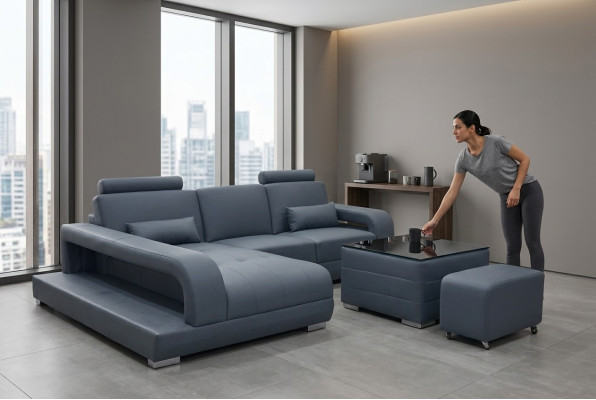 XXL Divano Angolare in Pelle Set di Mobili Design Moderno Divano a Forma di L + USB