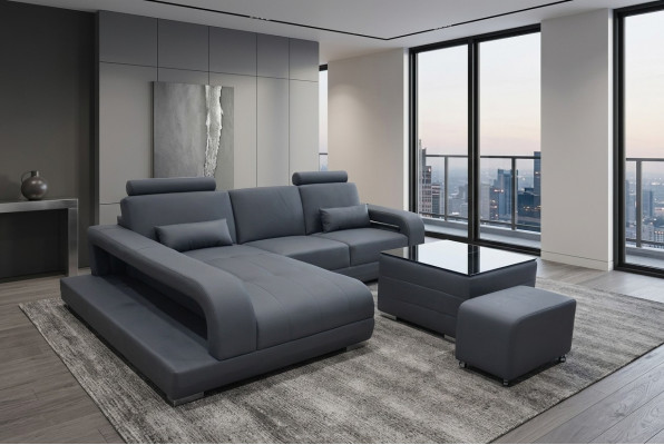XXL Divano Angolare in Pelle Set di Mobili Design Moderno Divano a Forma di L + USB