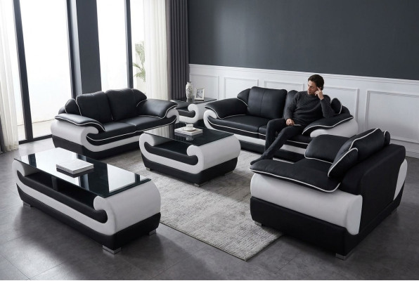 Set divano 5 pezzi con tavolino TV, 3-2-1, moderno set di divani con poltrone e sofà + USB