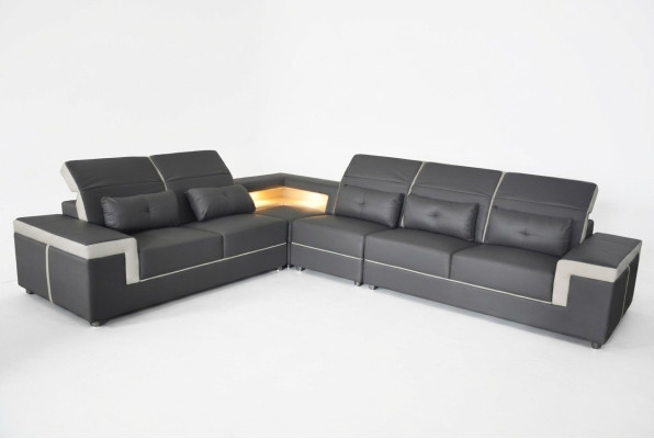 Divano angolare imbottito design soggiorno divano a L-forma con USB + LED