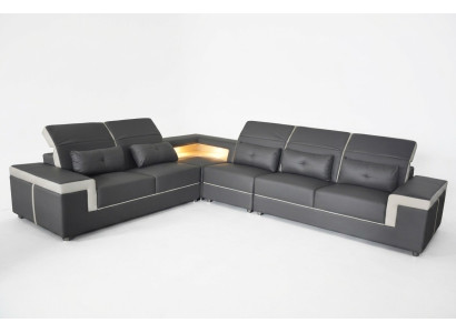 Divano angolare imbottito design soggiorno divano a L-forma con USB + LED