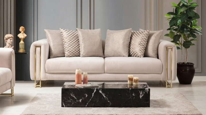 Design Tessile 3 Posti Bianco Elegante Moderno Divano Imbottito Nuovo Soggiorno