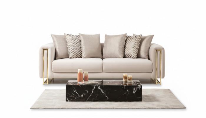 Design Tessile 3 Posti Bianco Elegante Moderno Divano Imbottito Nuovo Soggiorno