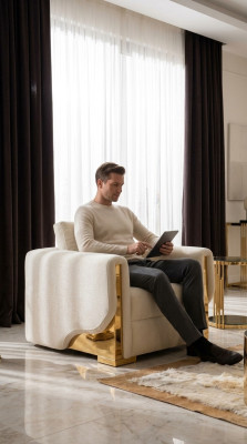 Design poltrona monoposto Tessuto Soggiorno Lounge Metallo Design di lusso Divano Mobili