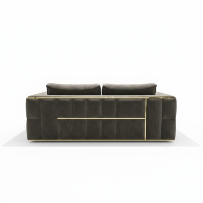 Divano design a tre posti, divani imbottiti in stoffa moderni, divani a tre posti in velluto con struttura in metallo.