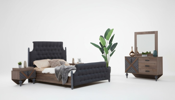 Letto comodino comò con specchio camera da letto Set Chesterfield 4 pezzi.