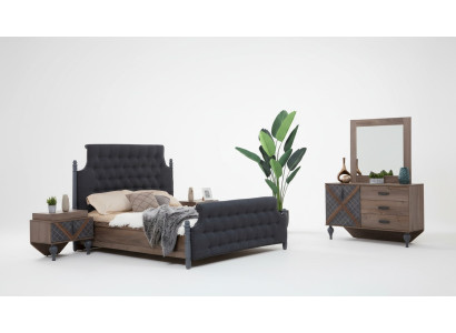 Letto comodino comò con specchio camera da letto Set Chesterfield 4 pezzi.