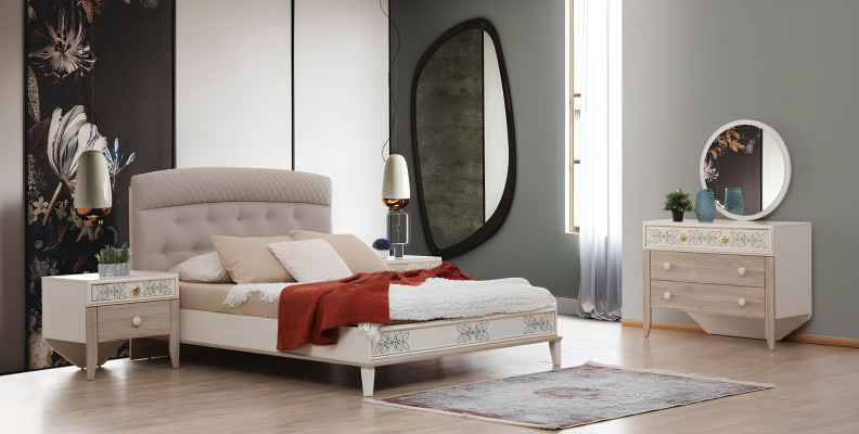 Set Comò con Specchio Toeletta Console in Legno Moderno Camera da Letto