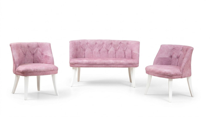 Seduta da cucina Rosa Chesterfield composizione con panca, poltrona e tessuto per sedute.