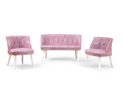 Seduta da cucina Rosa Chesterfield composizione con panca, poltrona e tessuto per sedute.