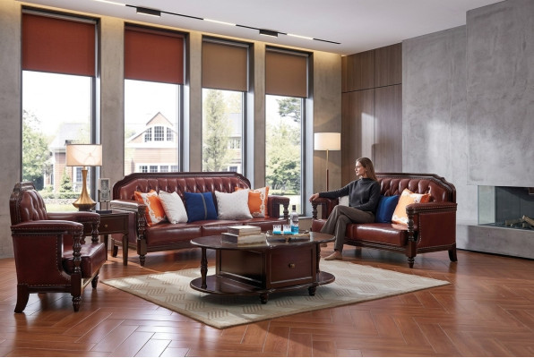 Nordstati divano americano 3 + 2 posti Chesterfield in pelle.