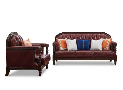 Classico set di divani Chesterfield Barocco Rococò 3 + 1 in pelle.