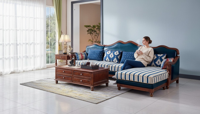 Divano in pelle blu divano angolare tappezzeria Mobili classici Chesterfield.