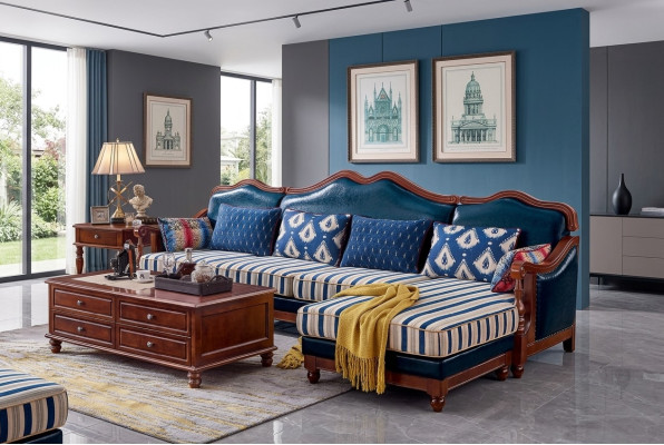 Divano in pelle blu divano angolare tappezzeria Mobili classici Chesterfield.