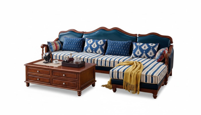 Divano in pelle blu divano angolare tappezzeria Mobili classici Chesterfield.