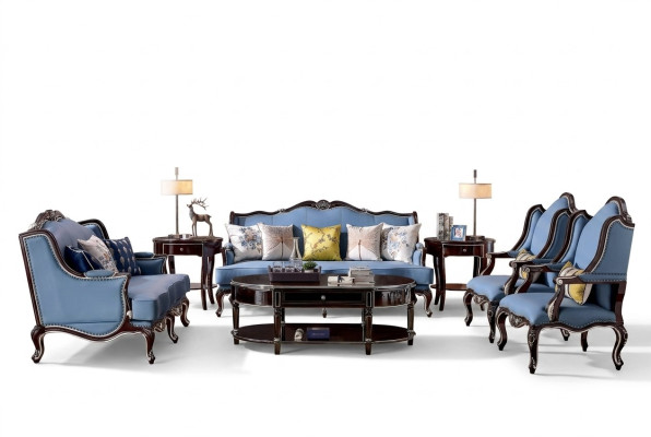 Lussuoso Classico Chesterfield Set Divano 3+2+1+1 Posti Blu Nero