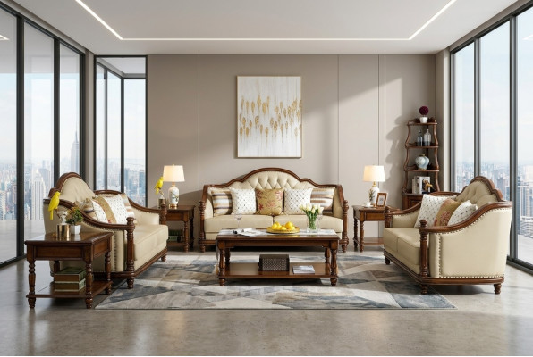 Divano componibile 3+2+1 posti in pelle design classico