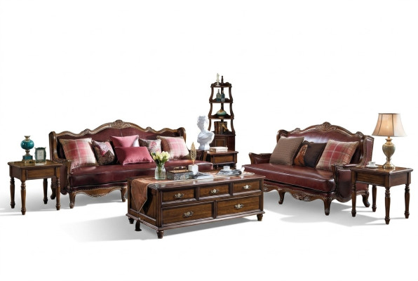 Impero USA Mobili stile antico Divano in pelle 3+2 posti Divano set da soggiorno Divano