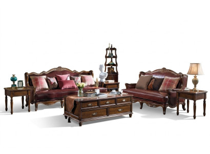 Impero USA Mobili stile antico Divano in pelle 3+2 posti Divano set da soggiorno Divano