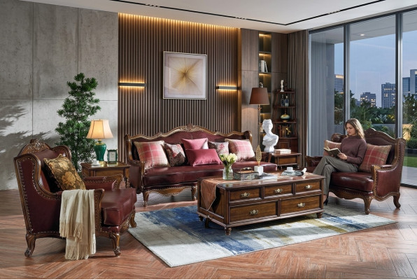Classico set in pelle Chesterfield stile barocco rococò divano set 3+1