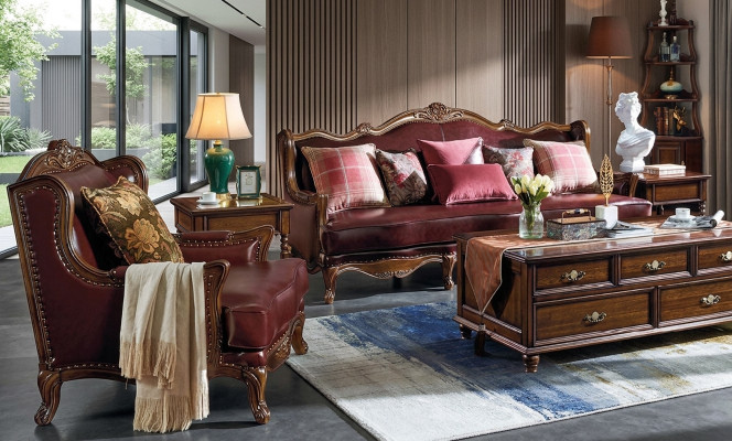 Classico set in pelle Chesterfield stile barocco rococò divano set 3+1
