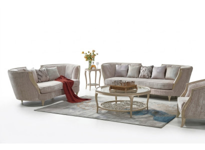 Esclusivo set divano beige 3+2 posti in tessuto di design a 2 pezzi.