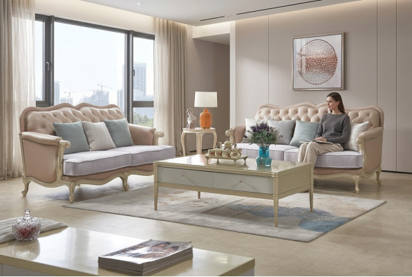 Divano Chesterfield color beige 3 posti + 2 posti, divano da soggiorno di design, set da 2 pezzi.