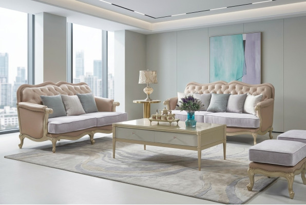 Divano Chesterfield color beige 3 posti + 2 posti, divano da soggiorno di design, set da 2 pezzi.