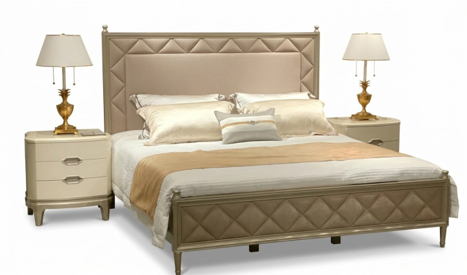 Camera da letto Letto Imbottito Design Mobili di Lusso Matrimoniale Beige Letti in Pelle