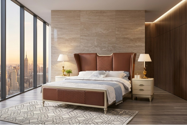 Letto di lusso marrone Letti Telaio letto matrimoniale Moderno Letto matrimoniale Camera da letto Nuovo
