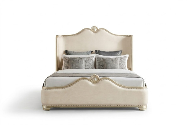 Letto 2x Comodini 3 pezzi. Camera da letto Beige Design di lusso Mobili Letti in legno