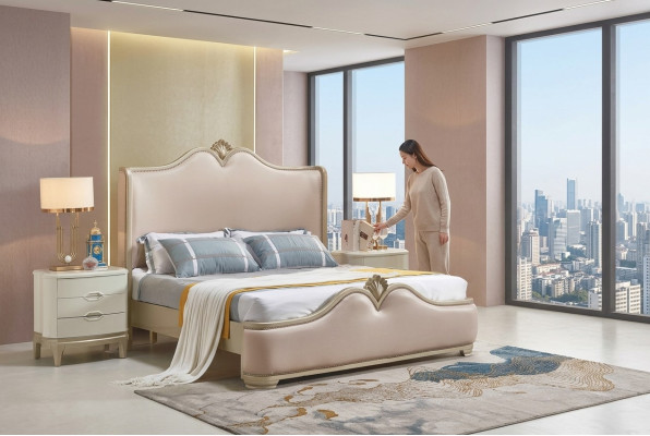 Struttura del letto Letti Matrimoniali Telaio del letto Beige Mobili da letto Letti matrimoniali