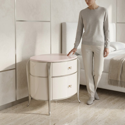 Comodino rotondo in legno di lusso bianco mobilio comodino.