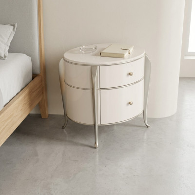 Comodino rotondo in legno di lusso bianco mobilio comodino.