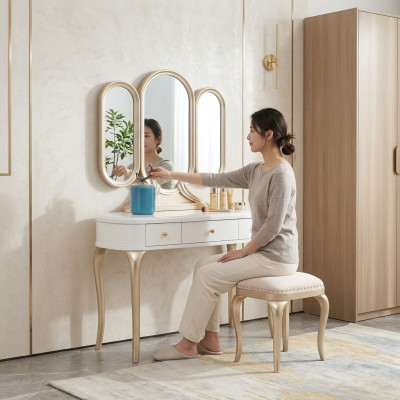Tavolo da toeletta con specchio Console di lusso Comò Sgabello Set completo