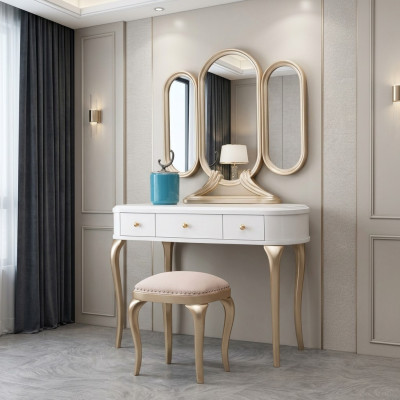 Tavolo da toeletta con specchio Console di lusso Comò Sgabello Set completo
