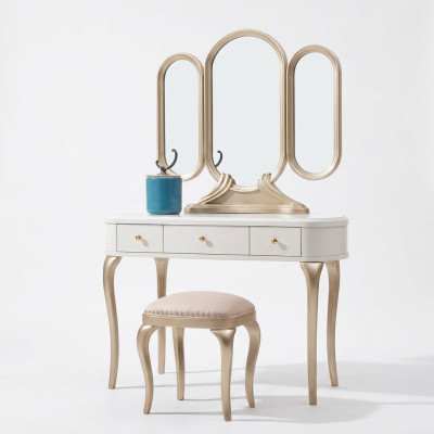 Tavolo da toeletta con specchio Console di lusso Comò Sgabello Set completo