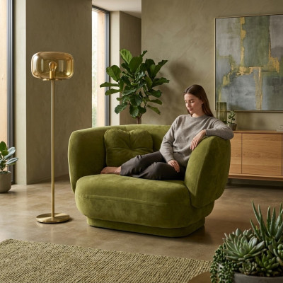 Poltrona Verde in Pelle Design Monoposto per Soggiorno Stile di lusso