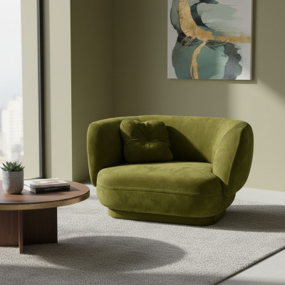 Poltrona Verde in Pelle Design Monoposto per Soggiorno Stile di lusso