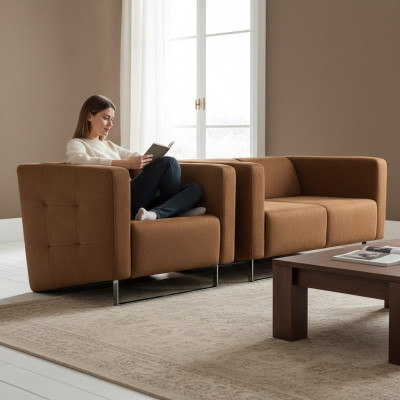 Sedia di lusso imbottita marrone, stile italiano, design moderno, mobili per il soggiorno, nuovo. 