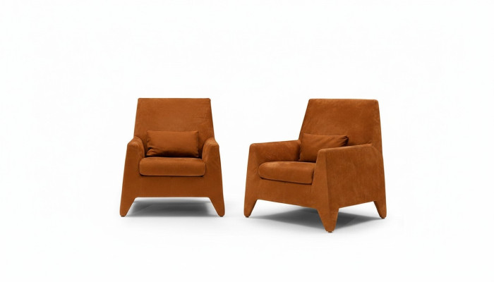 Poltrona seduta design moderno soggiorno imbottita monoposto tessuto marrone stile lusso