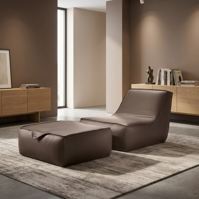 Design poltrona poggiapiedi di lusso monoposto moderna in pelle grigia del marchio Prianera.