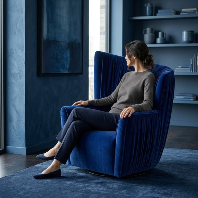 Poltrona di lusso, design moderno, blu, tessuto di design, salotto, nuovo
